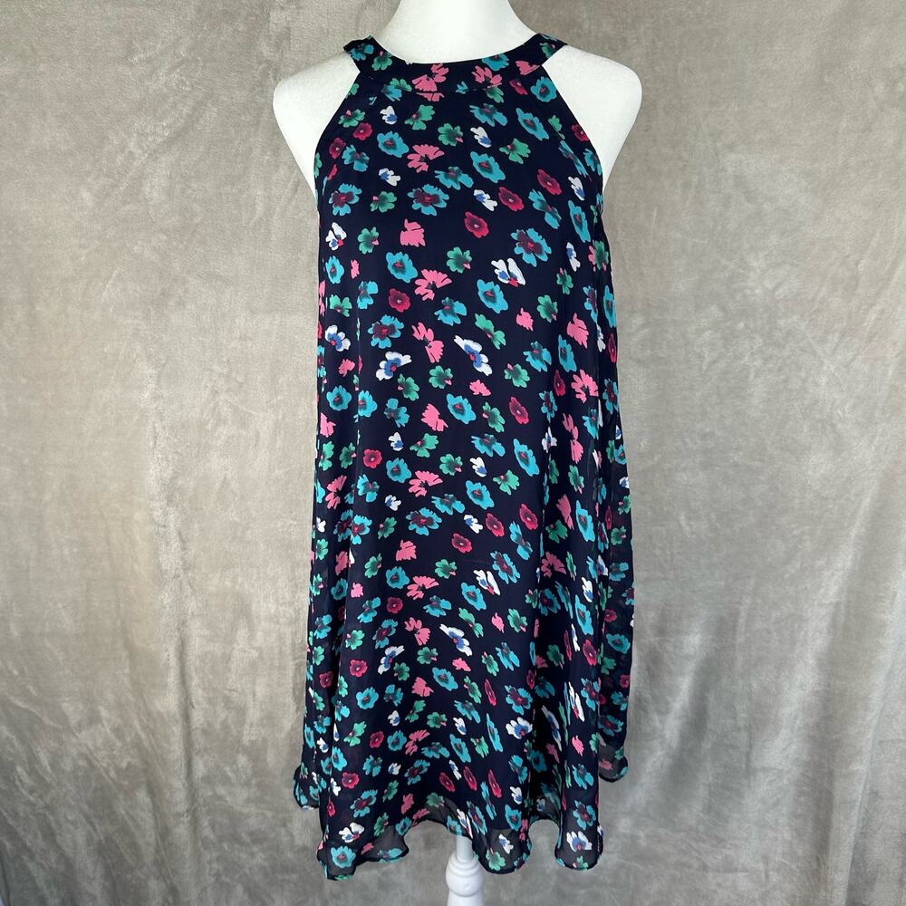 Betsey Johnson Dress Womens 2 Navy Floral A Line Sleeveless Romantic Feminine